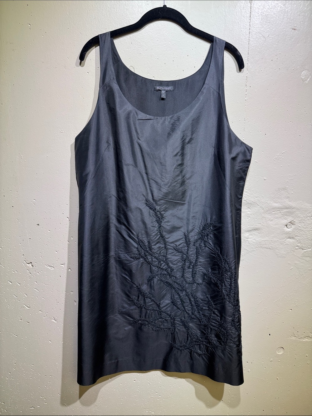Eileen Fisher Black Satin Scoop-Neck Shell